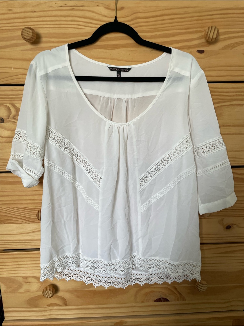 Victoria's Secret White Crochet-Trim Peasant Top